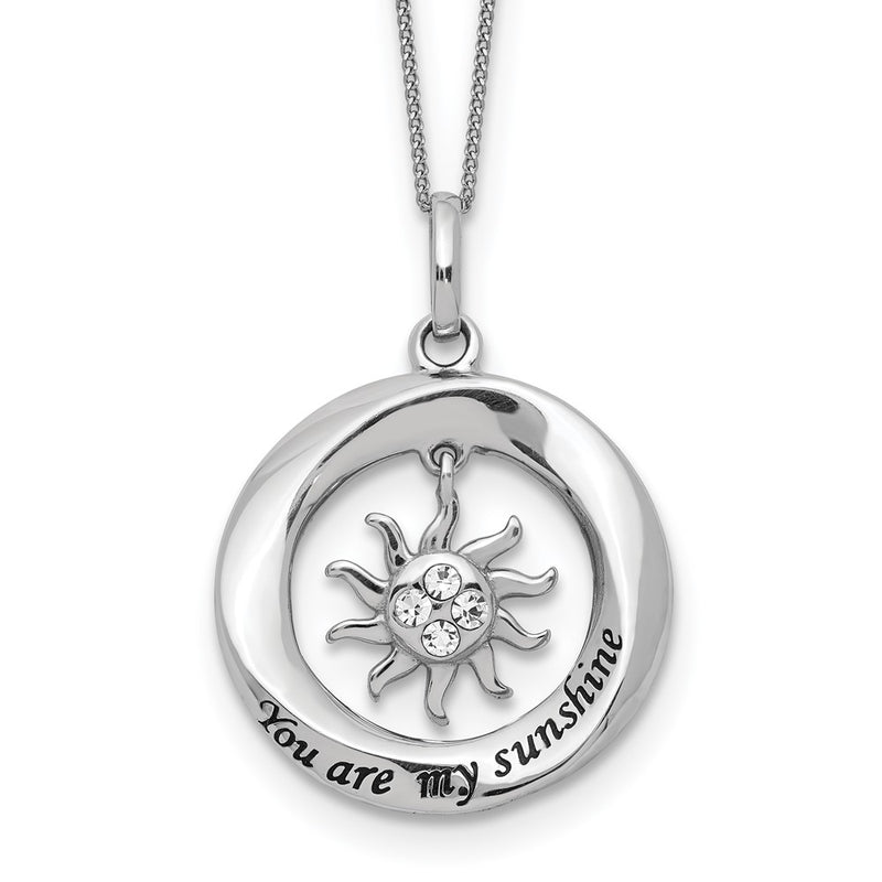 Sterling Silver Enamel You Are My Sunshine Crystal Sun Necklace