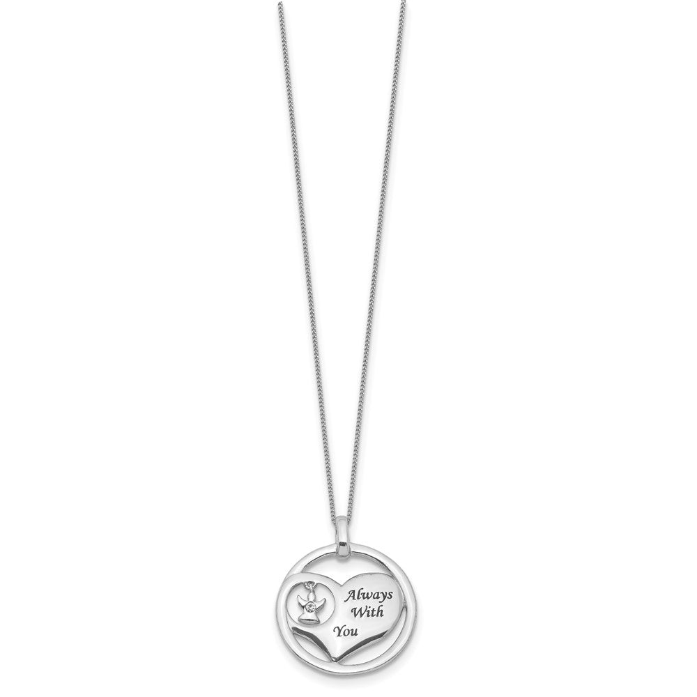 Sterling Silver Rhod-Pltd Crystal Angel Enamel Heart Necklace