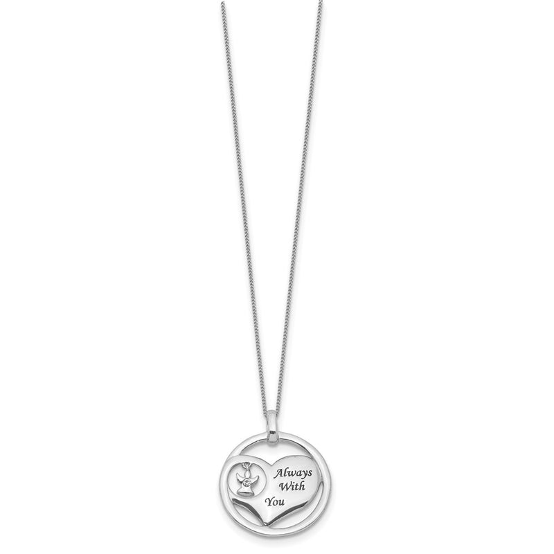 Sterling Silver Rhod-Pltd Crystal Angel Enamel Heart Necklace