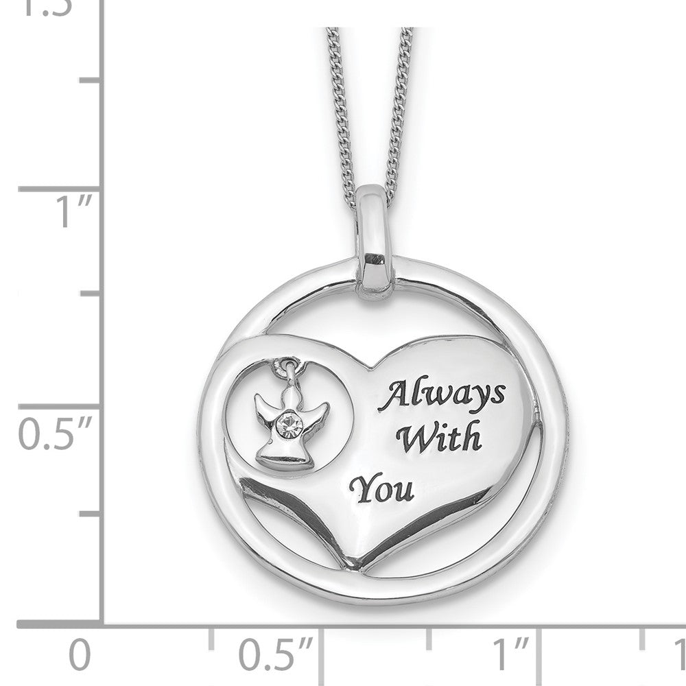 Sterling Silver Rhod-Pltd Crystal Angel Enamel Heart Necklace