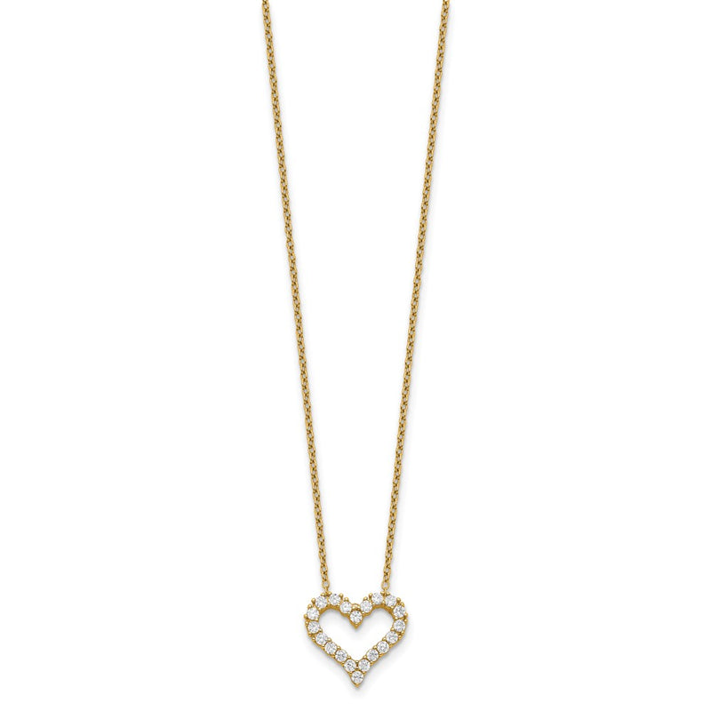 Sterling Silver Gold-Tone Cz Heart W/ 2In Ext. Necklace