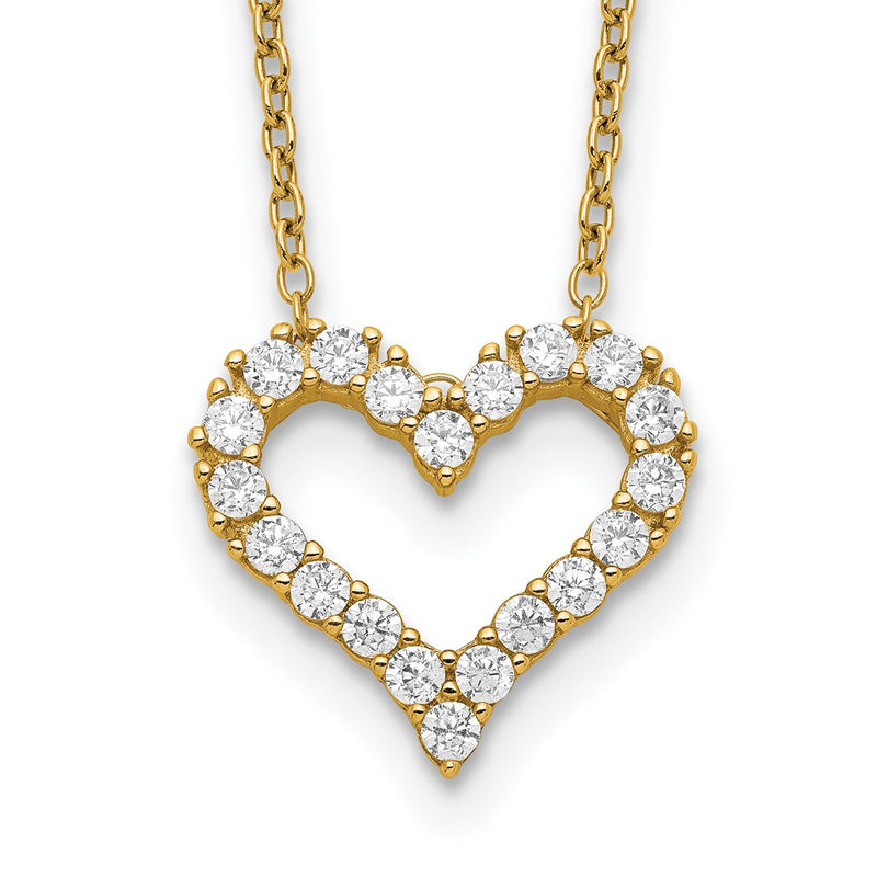 Sterling Silver Gold-Tone Cz Heart W/ 2In Ext. Necklace