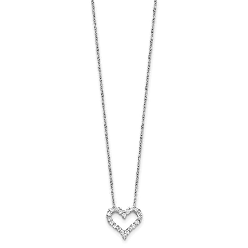 Sterling Silver Rhodium-Plated Cz Open Heart 16 Inch Necklace With 2 Extension