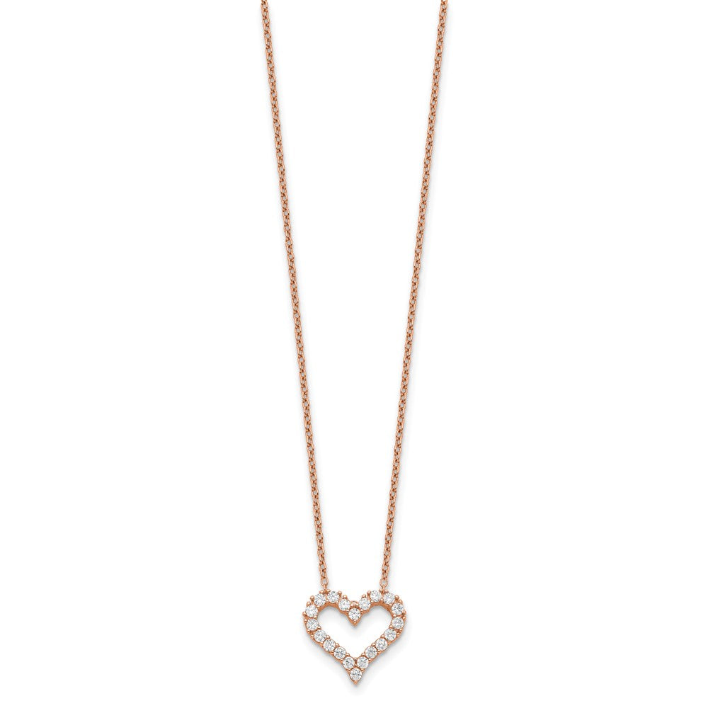 Sterling Silver Rose-Tone Cz Heart W/ 2In Ext. Necklace