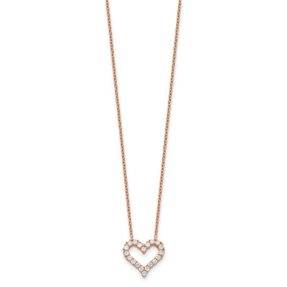 Sterling Silver Rose-Tone Cz Heart W/ 2In Ext. Necklace