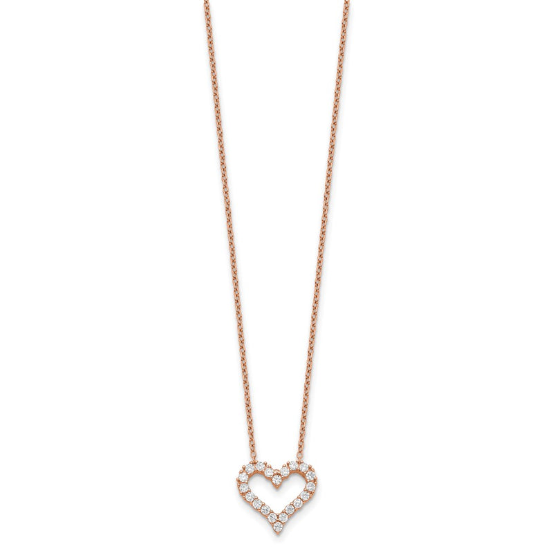 Sterling Silver Rose-Tone Cz Heart W/ 2In Ext. Necklace