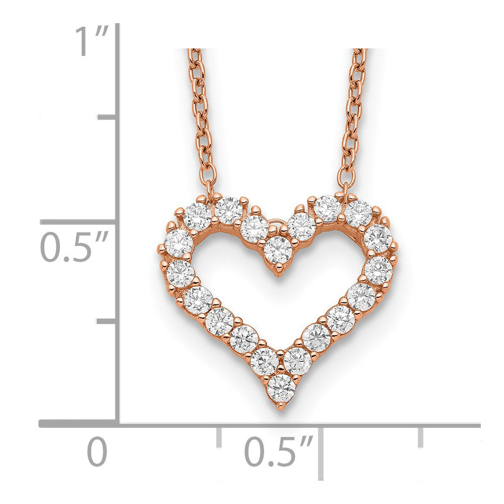 Sterling Silver Rose-Tone Cz Heart W/ 2In Ext. Necklace