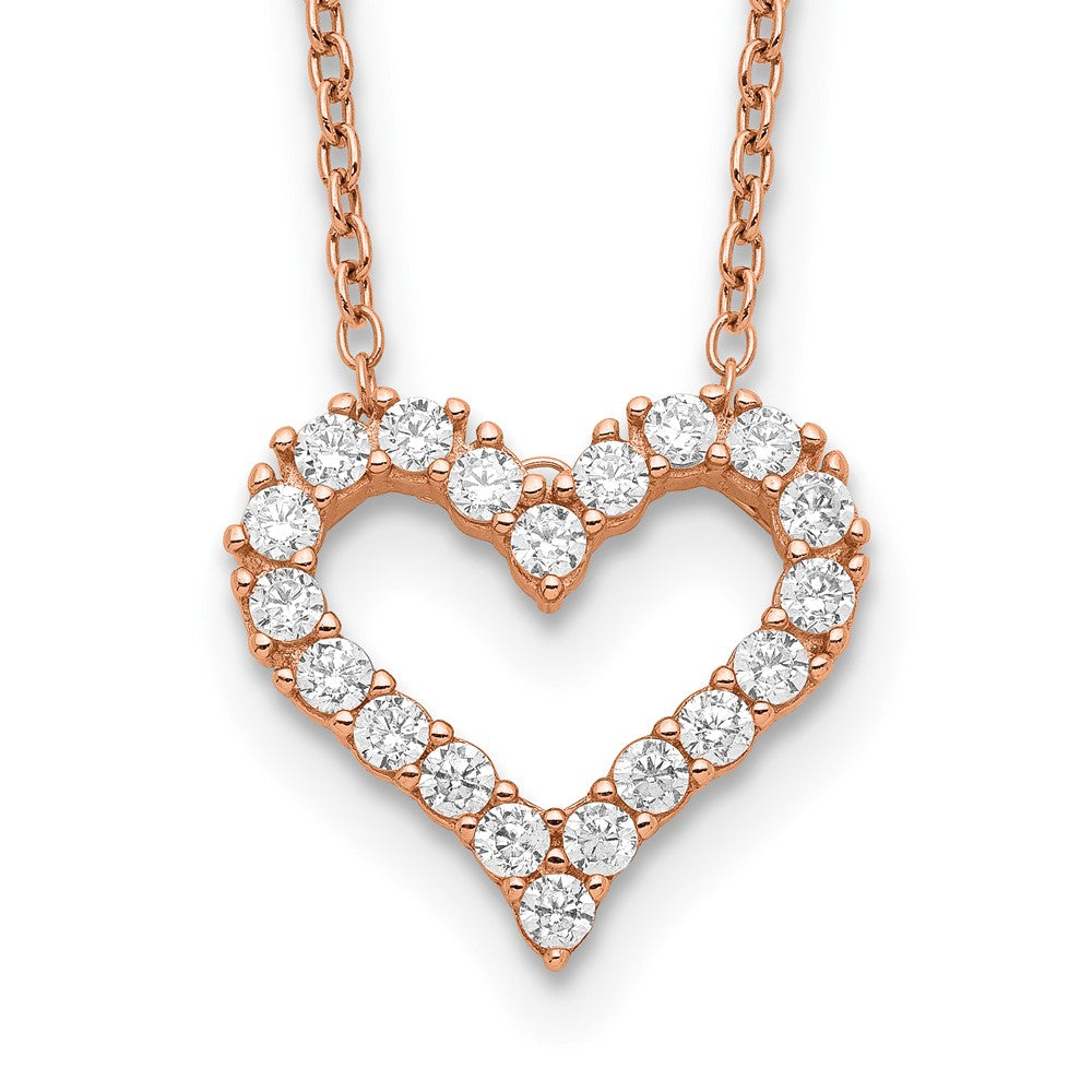 Sterling Silver Rose-Tone Cz Heart W/ 2In Ext. Necklace