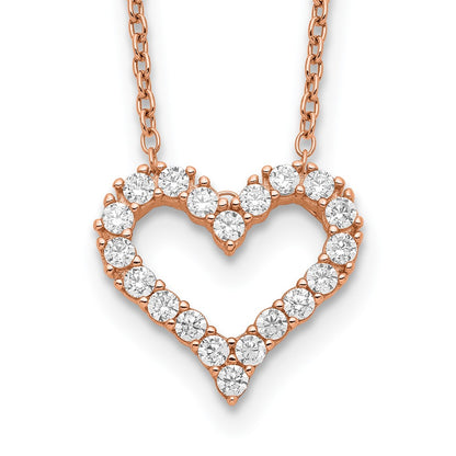 Sterling Silver Rose-Tone Cz Heart W/ 2In Ext. Necklace