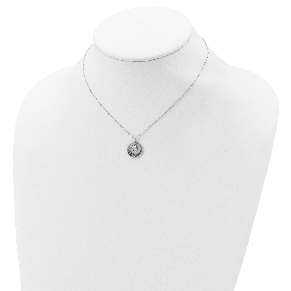 Sterling Silver Rhodium-Plated I Love You Mom With Cz Heart Dangle 15 Inch Necklace 2 Extension