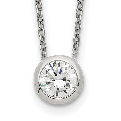 Sterling Silver Bezel 8mm Cz Necklace