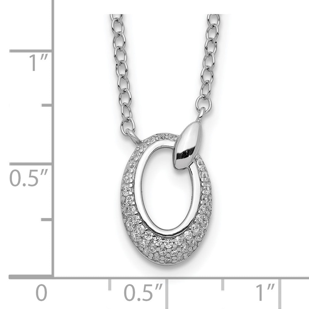 Sterling Silver Rhodium Plated Cz Circle Necklace