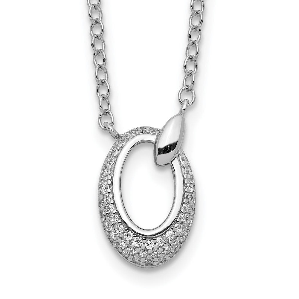 Sterling Silver Rhodium Plated Cz Circle Necklace