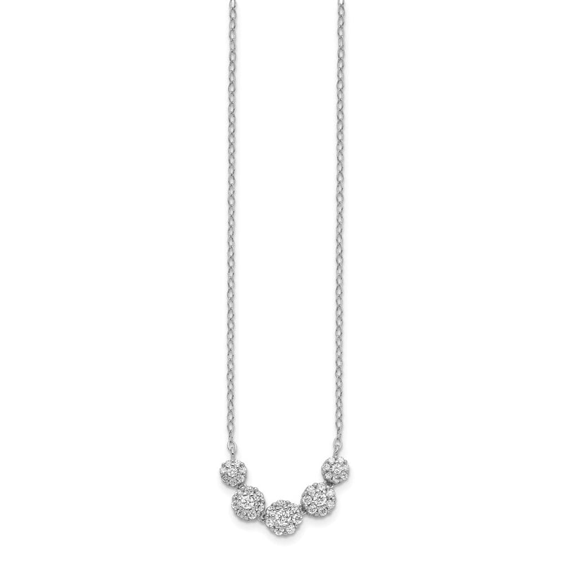 Sterling Silver Rhodium-Plated 5-Cz Circles W/2In. Ext. Necklace