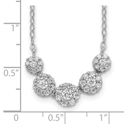 Sterling Silver Rhodium-Plated 5-Cz Circles W/2In. Ext. Necklace