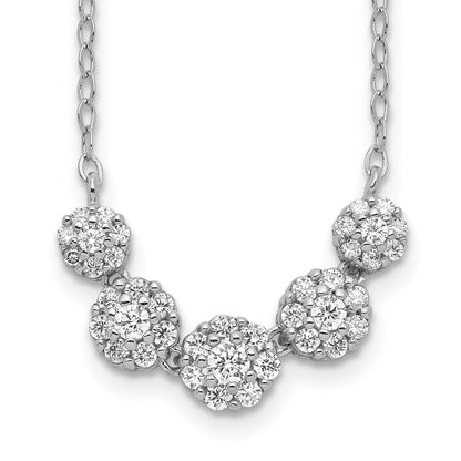 Sterling Silver Rhodium-Plated 5-Cz Circles W/2In. Ext. Necklace