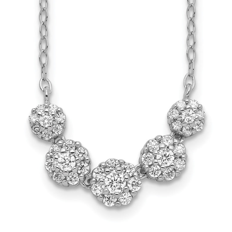 Sterling Silver Rhodium-Plated 5-Cz Circles W/2In. Ext. Necklace