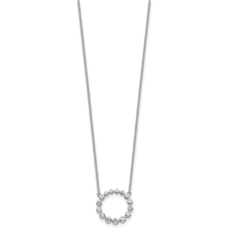 Sterling Silver Rhodium-Plated Cz Circle W/2In Ext Necklace