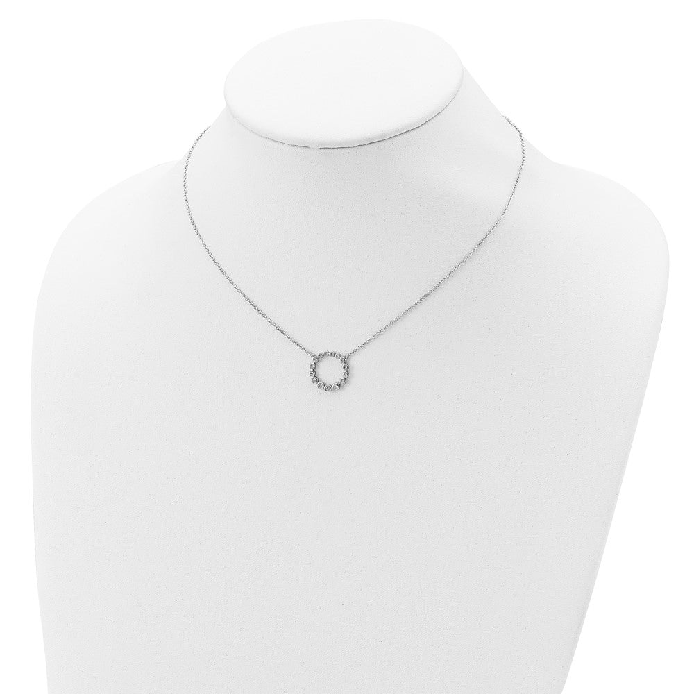 Sterling Silver Rhodium-Plated Cz Circle W/2In Ext Necklace