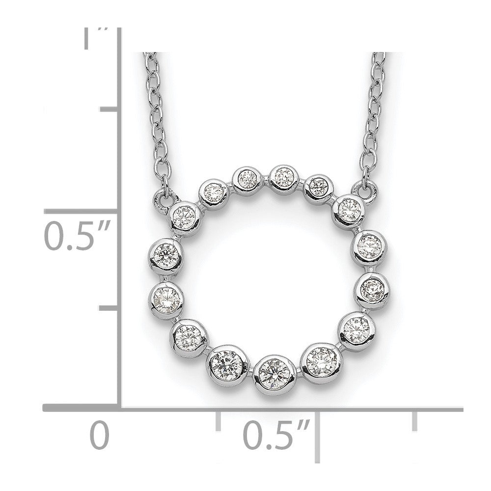 Sterling Silver Rhodium-Plated Cz Circle W/2In Ext Necklace