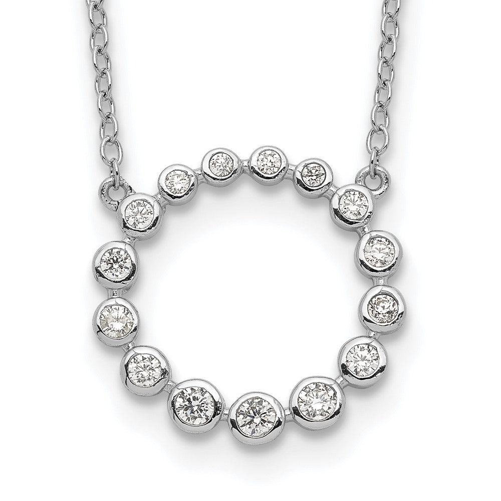 Sterling Silver Rhodium-Plated Cz Circle W/2In Ext Necklace