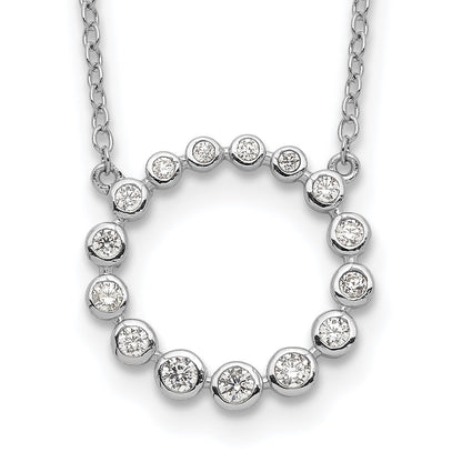 Sterling Silver Rhodium-Plated Cz Circle W/2In Ext Necklace