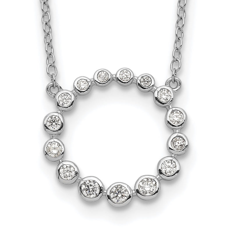 Sterling Silver Rhodium-Plated Cz Circle W/2In Ext Necklace