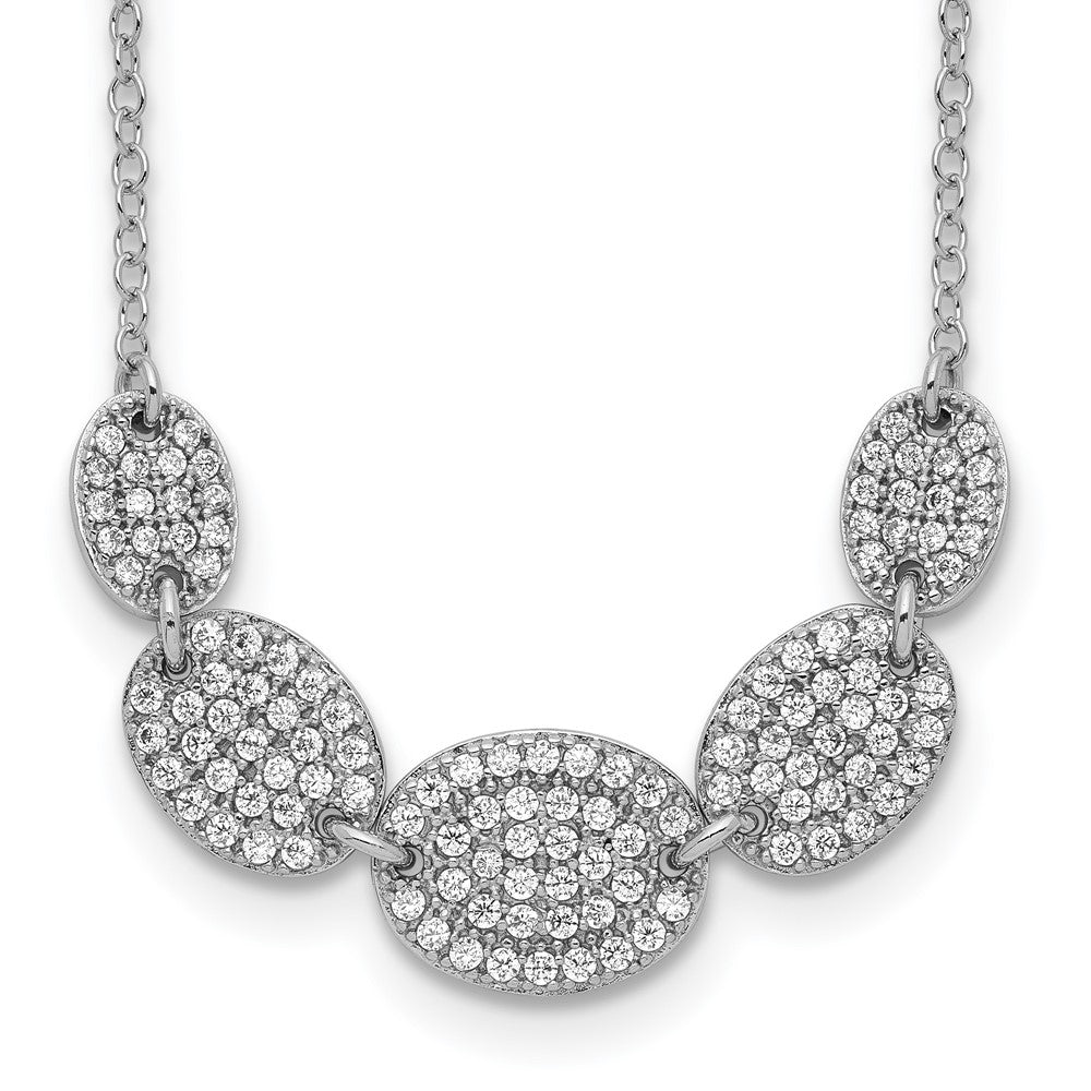 Sterling Silver Rhodium-Plated 5-Cz Ovals W/2In Ext Necklace