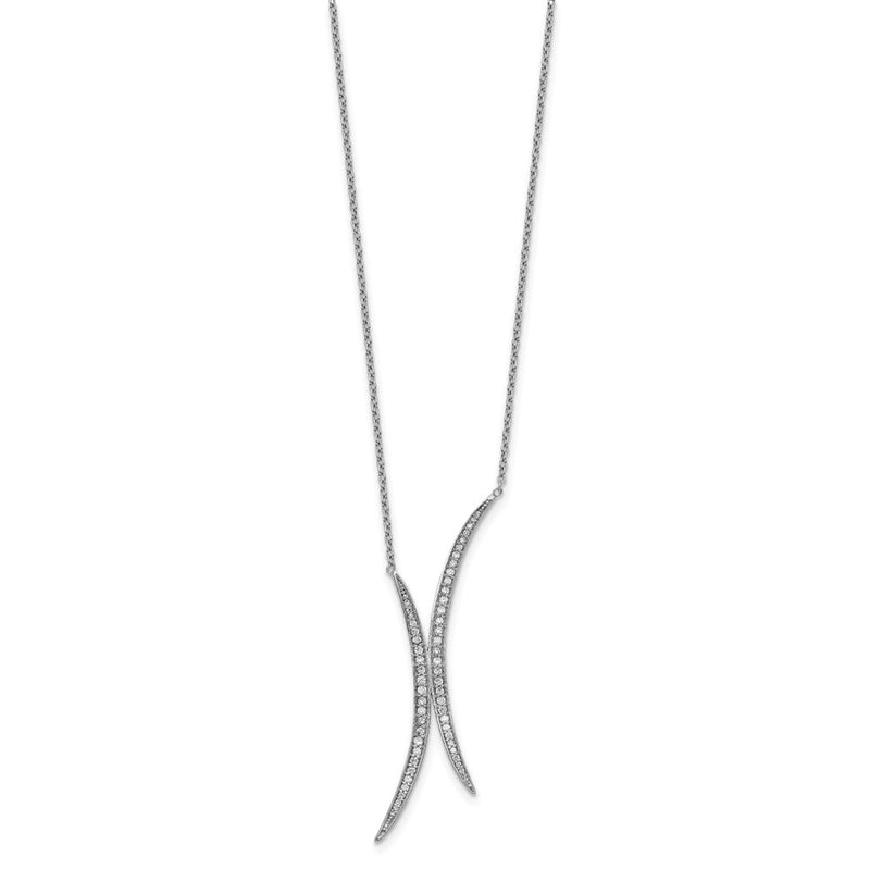 Sterling Silver Rhodium-Plated Curved Cz Necklace