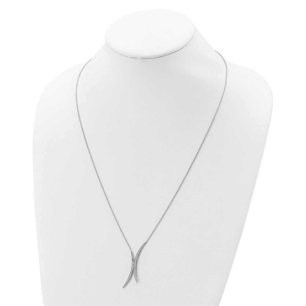 Sterling Silver Rhodium-Plated Curved Cz Necklace