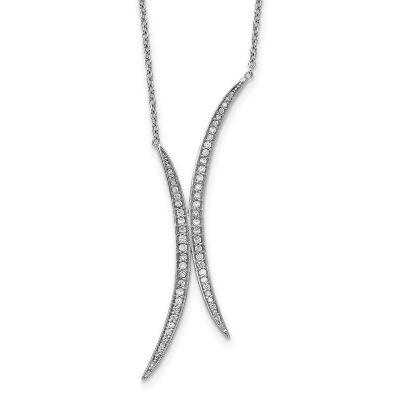 Sterling Silver Rhodium-Plated Curved Cz Necklace