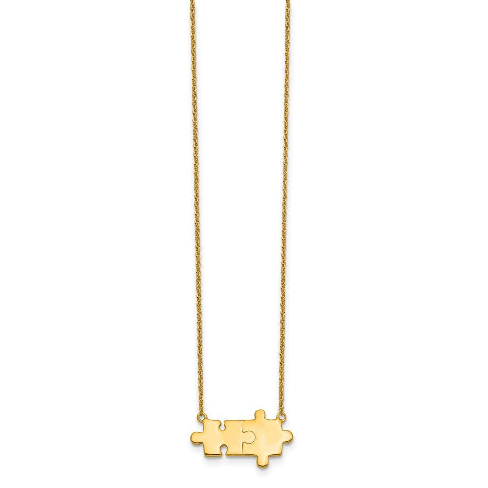 Ss/Gold Plated Sterling Silver Gold-Tone Brushed/Polished Puzzle Pieces Necklace