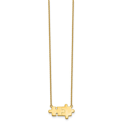 Ss/Gold Plated Sterling Silver Gold-Tone Brushed/Polished Puzzle Pieces Necklace