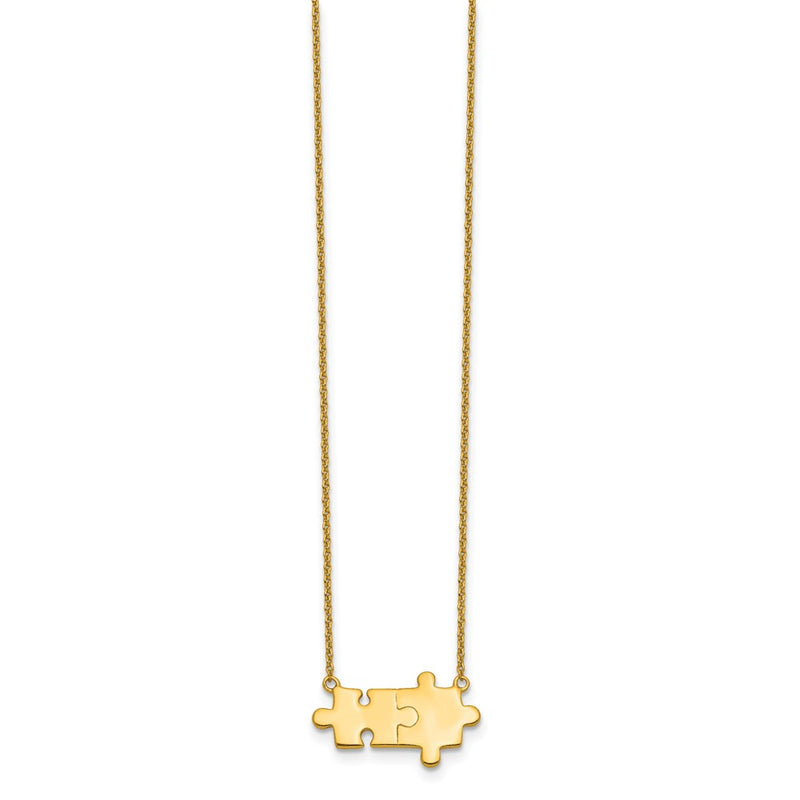 Ss/Gold Plated Sterling Silver Gold-Tone Brushed/Polished Puzzle Pieces Necklace
