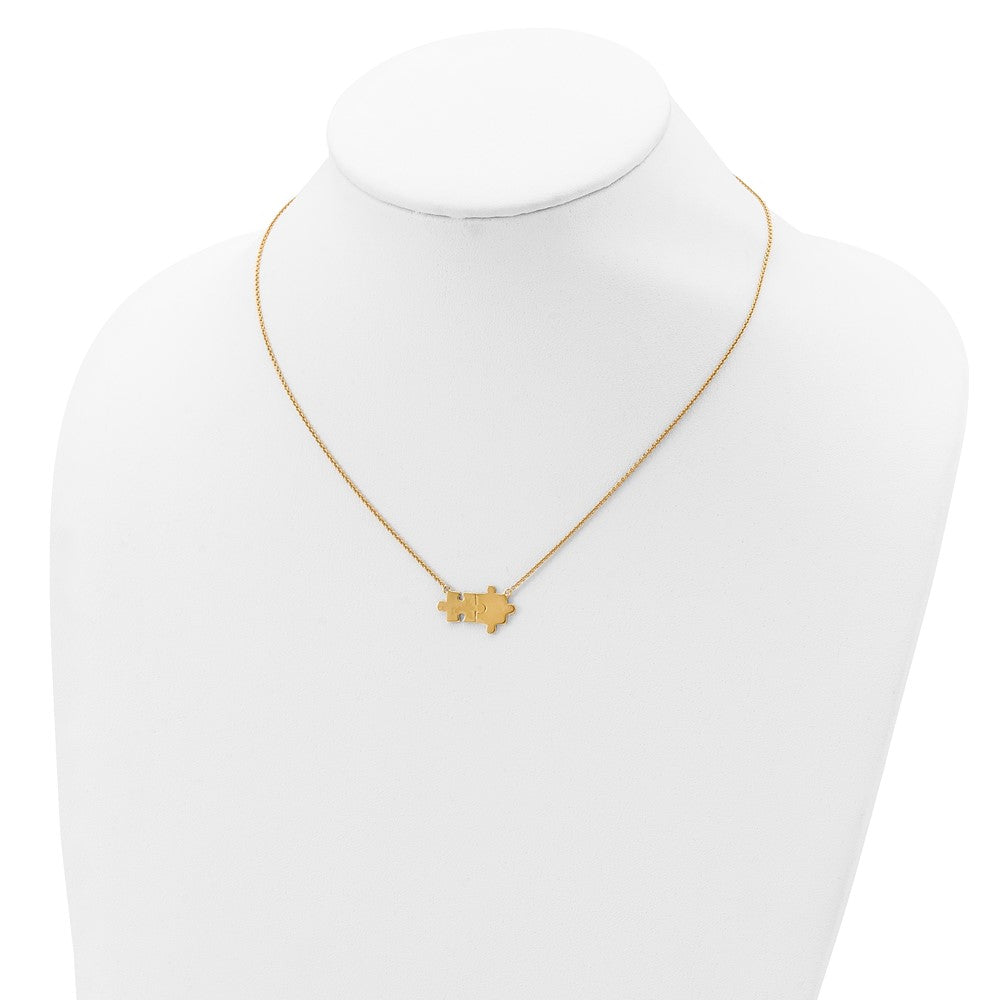 Ss/Gold Plated Sterling Silver Gold-Tone Brushed/Polished Puzzle Pieces Necklace
