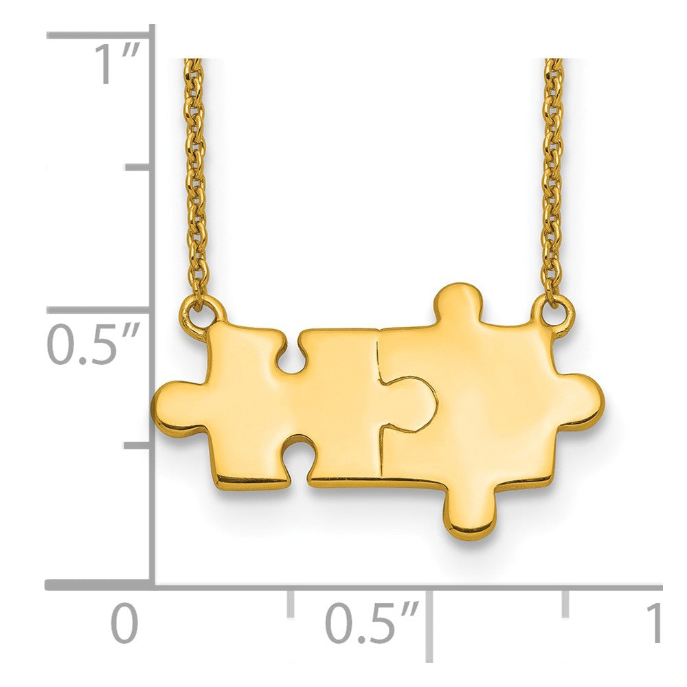 Ss/Gold Plated Sterling Silver Gold-Tone Brushed/Polished Puzzle Pieces Necklace