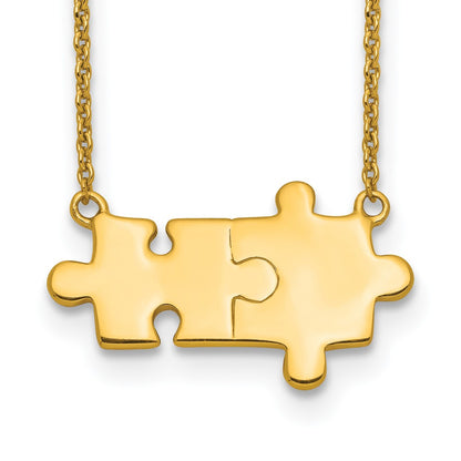 Ss/Gold Plated Sterling Silver Gold-Tone Brushed/Polished Puzzle Pieces Necklace