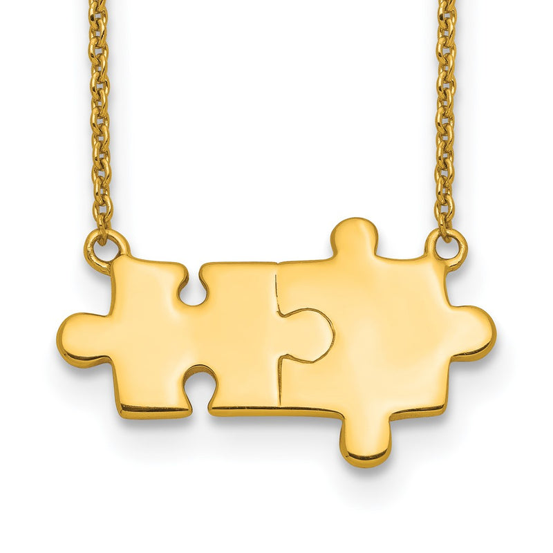 Ss/Gold Plated Sterling Silver Gold-Tone Brushed/Polished Puzzle Pieces Necklace