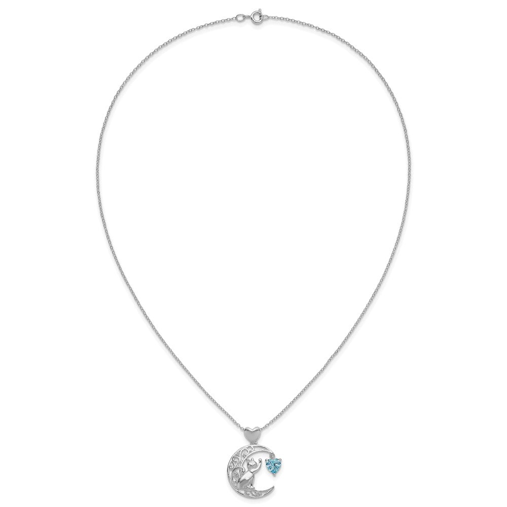 Sterling Silver Blue And Clear Cz Cat Moon Necklace