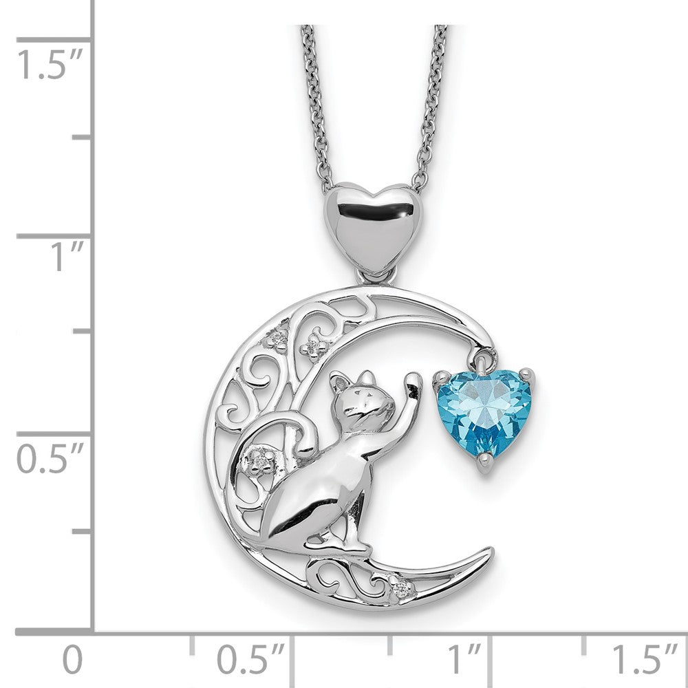 Sterling Silver Blue And Clear Cz Cat Moon Necklace