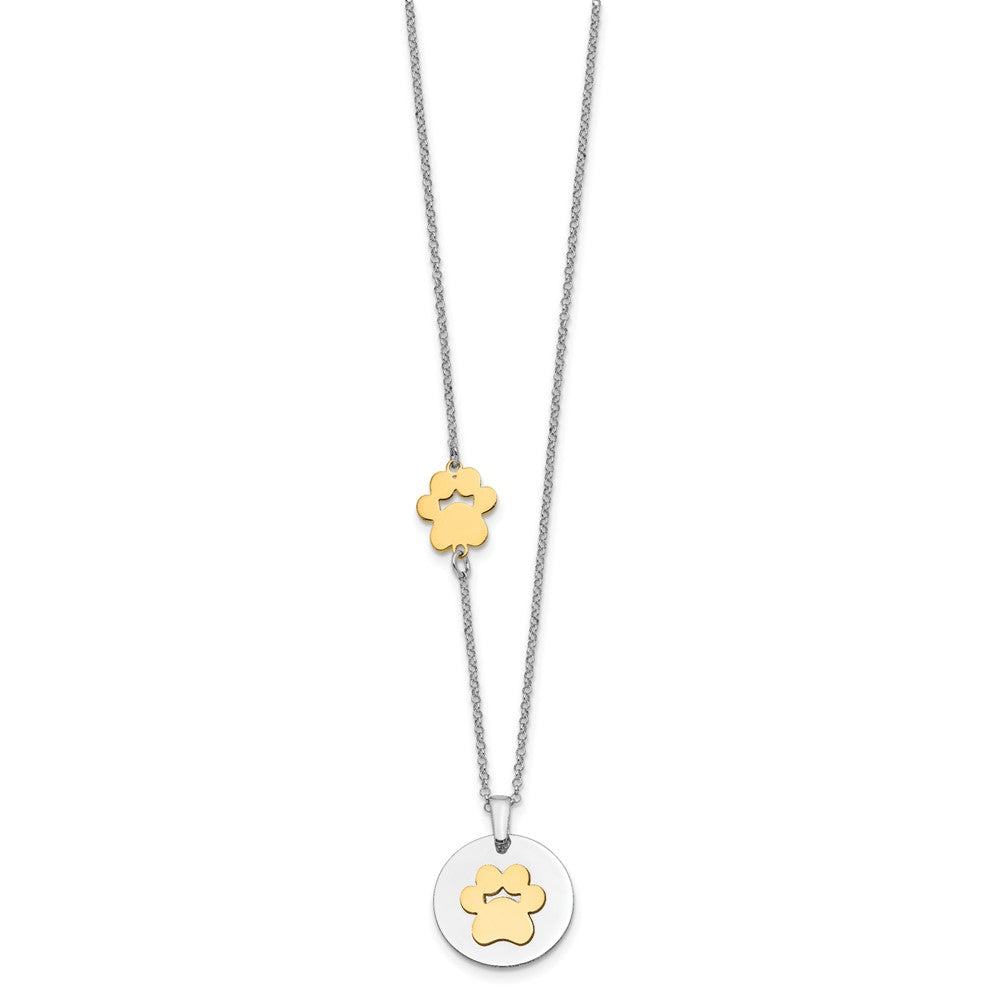 Sterling Silver Rh-Plated Gold-Plated Paw Print W/2In Ext Necklace