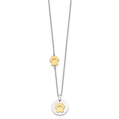 Sterling Silver Rh-Plated Gold-Plated Paw Print W/2In Ext Necklace