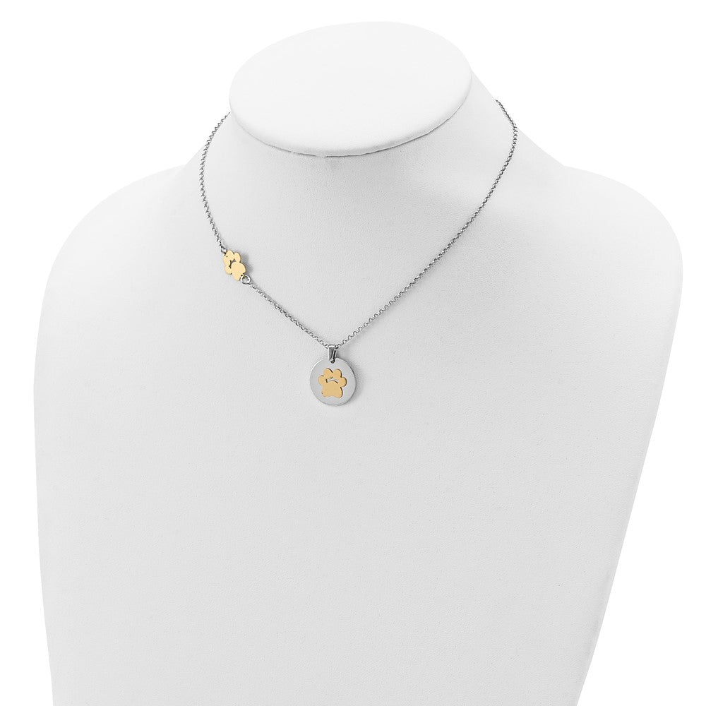 Sterling Silver Rh-Plated Gold-Plated Paw Print W/2In Ext Necklace