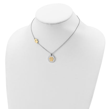 Sterling Silver Rh-Plated Gold-Plated Paw Print W/2In Ext Necklace