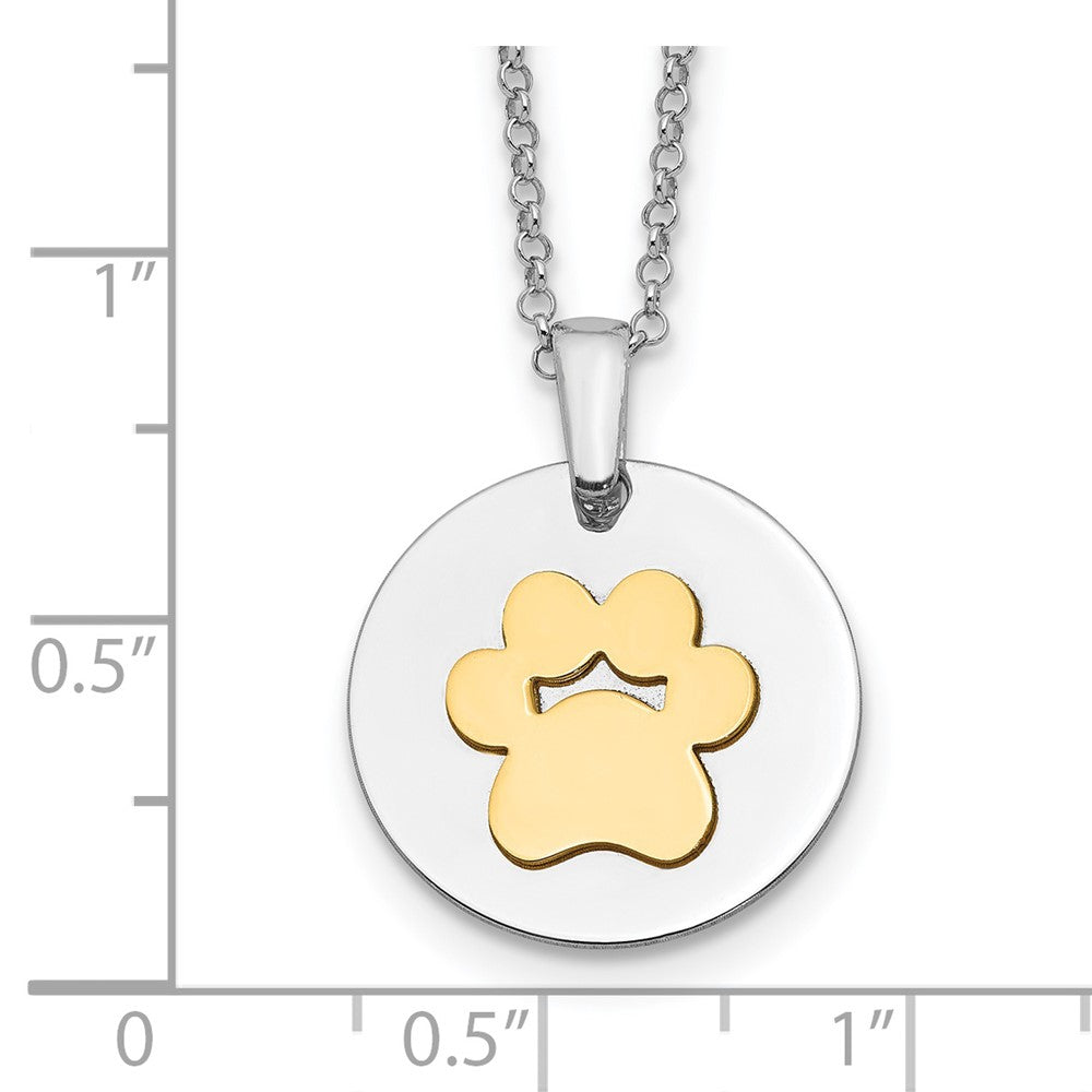 Sterling Silver Rh-Plated Gold-Plated Paw Print W/2In Ext Necklace