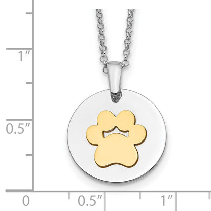 Sterling Silver Rh-Plated Gold-Plated Paw Print W/2In Ext Necklace