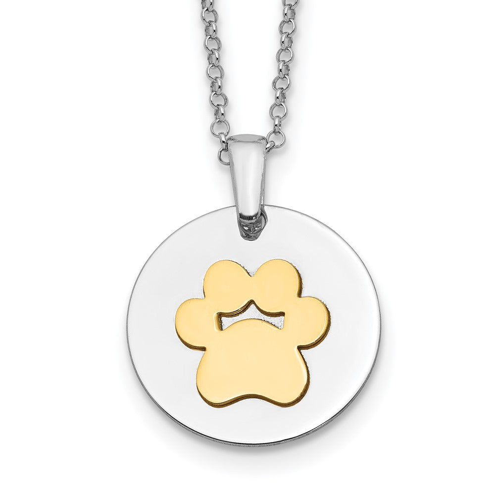 Sterling Silver Rh-Plated Gold-Plated Paw Print W/2In Ext Necklace