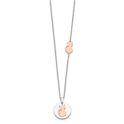 Sterling Silver Rh-Plated Rose Gold-Plated Cat W/2In Ext Necklace