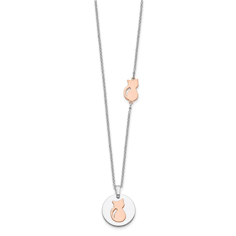 Sterling Silver Rh-Plated Rose Gold-Plated Cat W/2In Ext Necklace