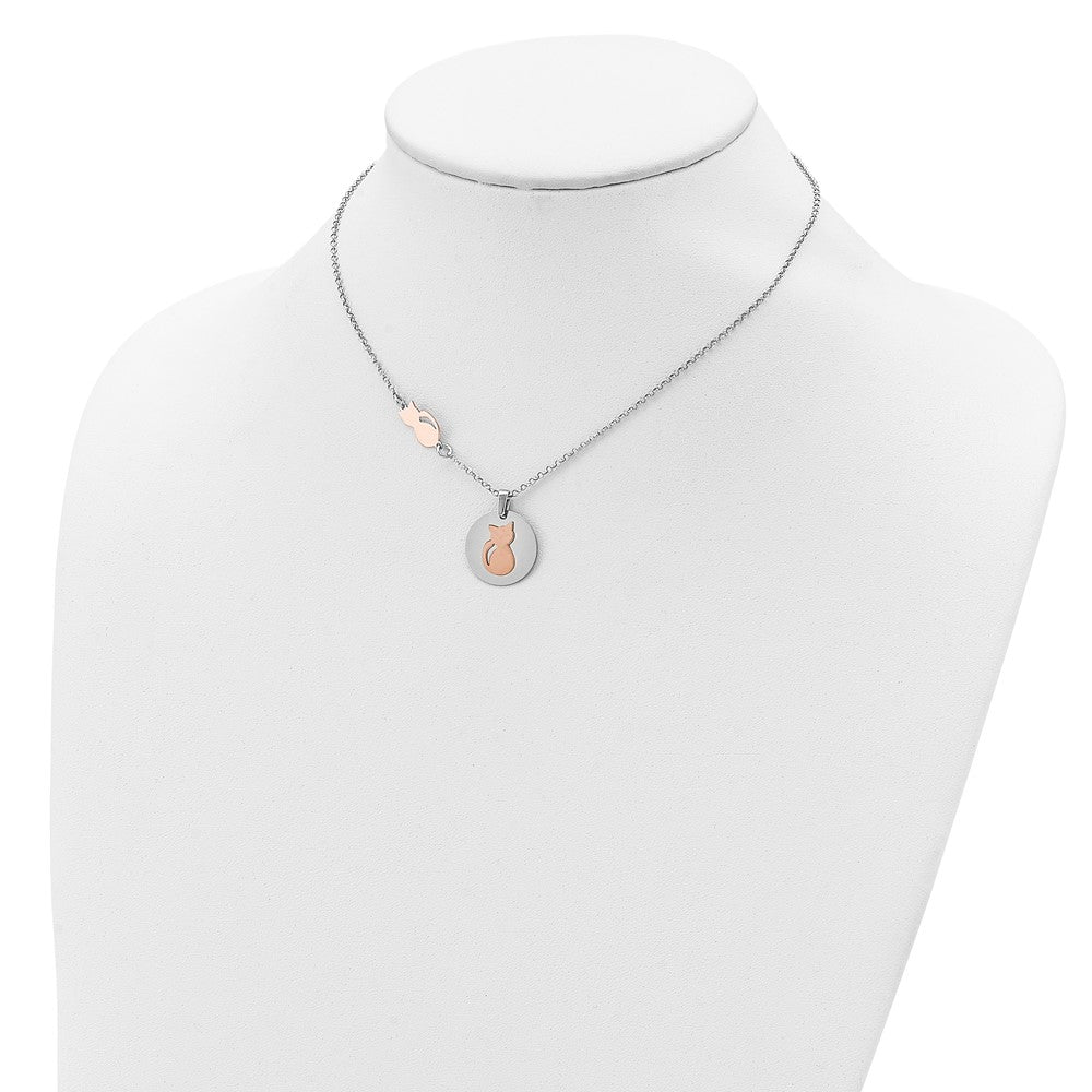 Sterling Silver Rh-Plated Rose Gold-Plated Cat W/2In Ext Necklace